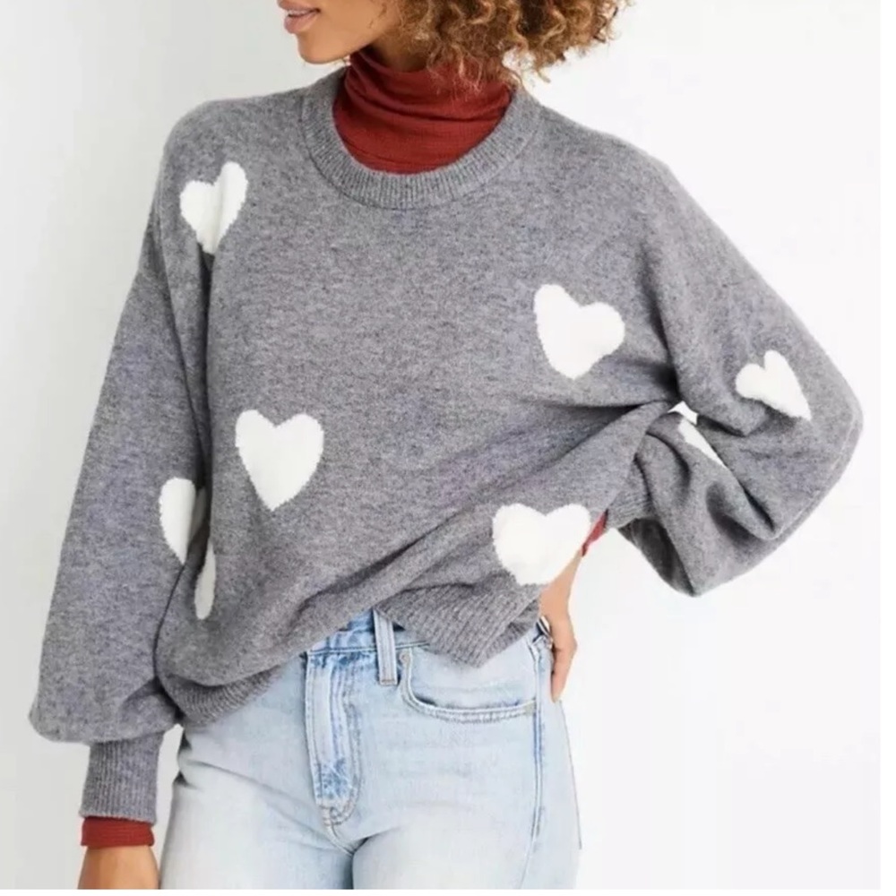Madewell Heart Dot Balloon-Sleeve Sweater XL Gray